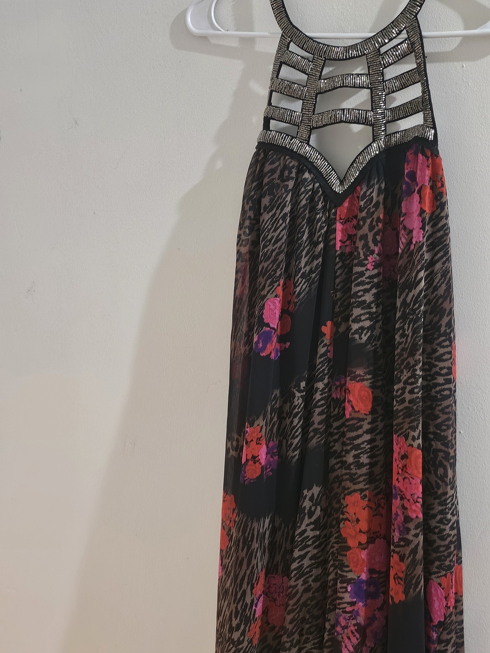 VENUS Black Maxi Dress with Pink & Red Floral Print
